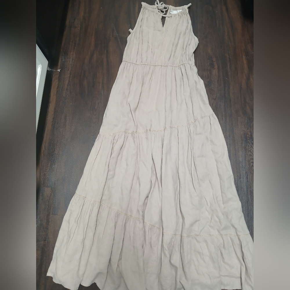 Rachel Zoe Strapless Beige Maxi Dress